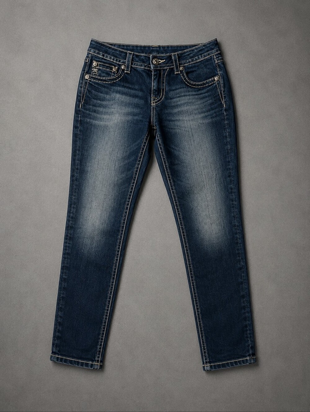 Miss Me Mid Rise Skinny Jeans Women's Size 30 Dark Wash Cross Pocket Bling